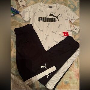 Puma White and Black Logo Tee and Shorts